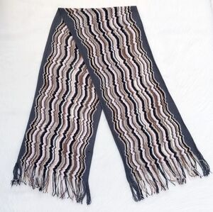 Missoni Multicolor Greek Style Zigzag Chevron Print Fringed Scarf